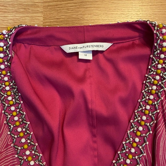 DVF Gwendolyn Lace-Up Beaded Chiffon Tunic Dress Size 12 $398 - Picture 3 of 5